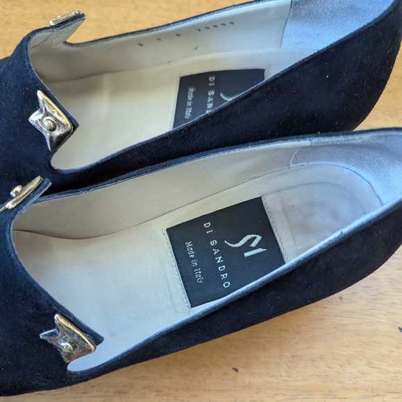 Vintage Black Suede Loafers‎ With Gold Corner Accents - Picture 7 of 14